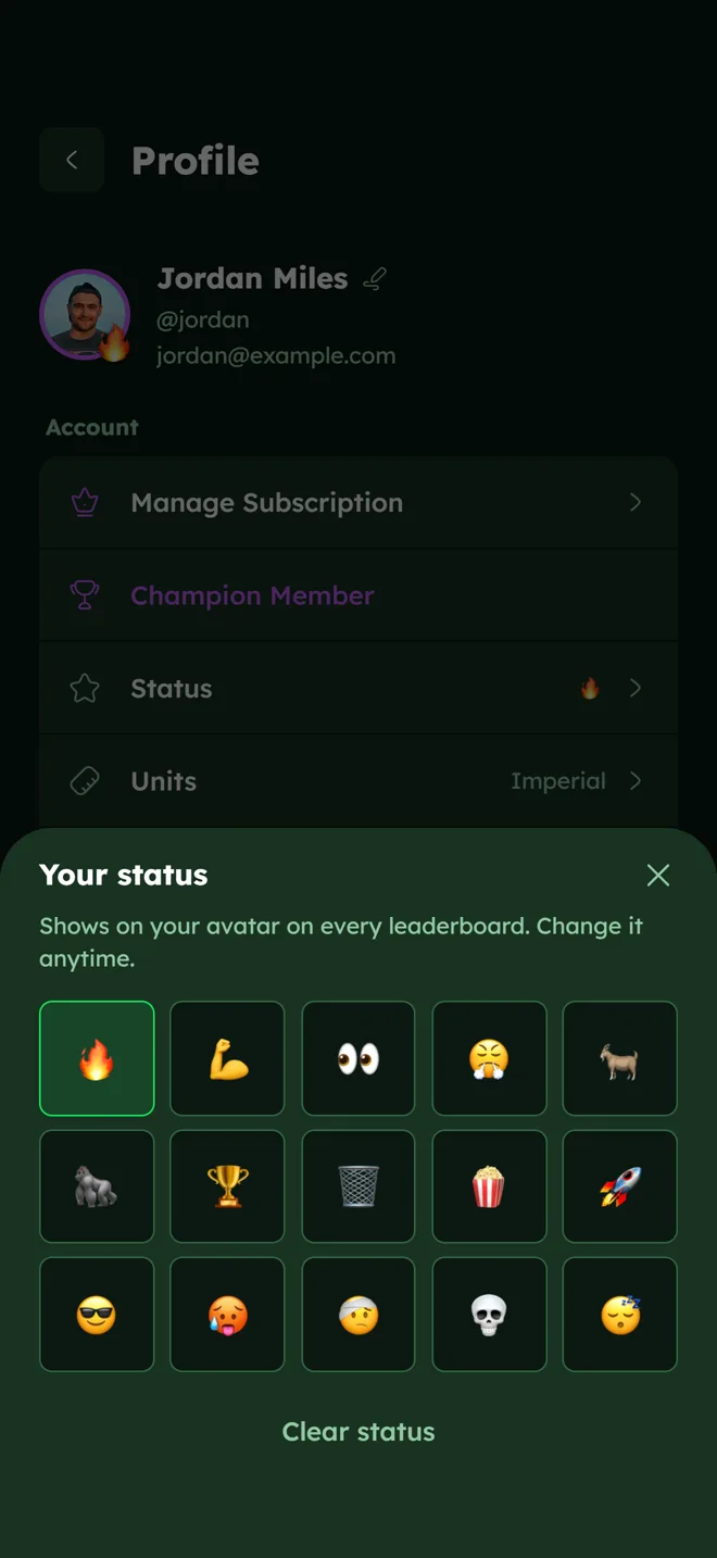 Status picker on the profile screen